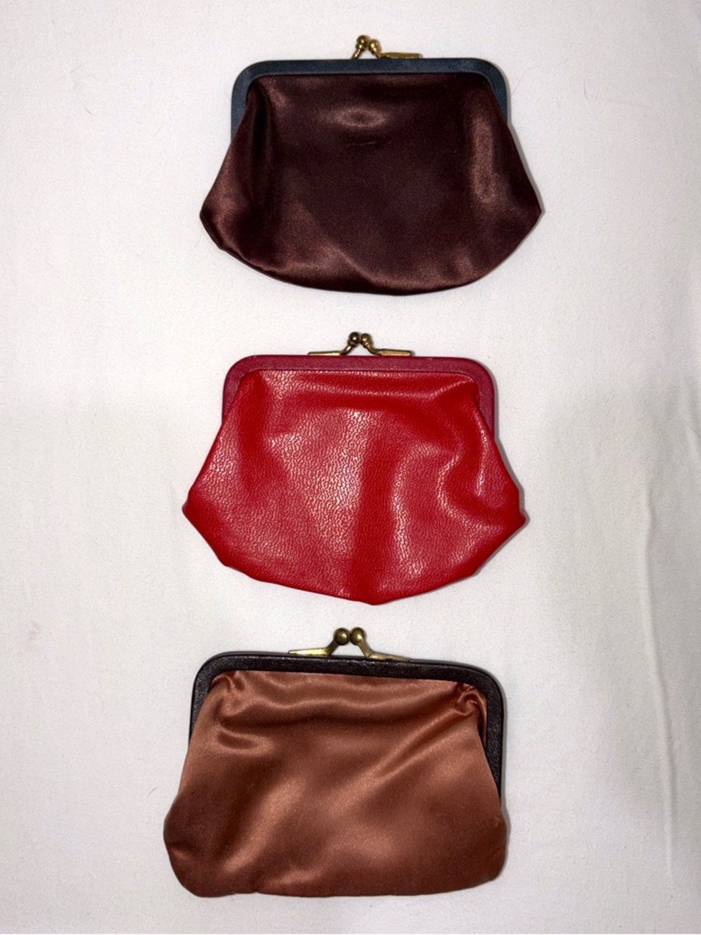 Three Vintage Satin & Leather Kiss-Lock Coin Purses
